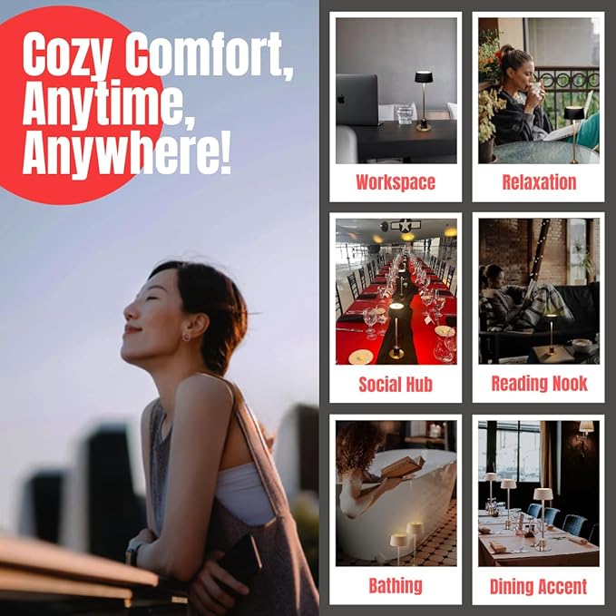 Cordless Table Lamp, Rechargeable and Battery Operated, Powered by 4000mAh - Image 4