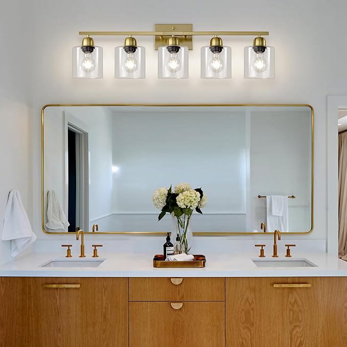 Modern Brushed Gold 5 Light Bathroom Vanity Light, 31 inch Vanity Lights - Image 9