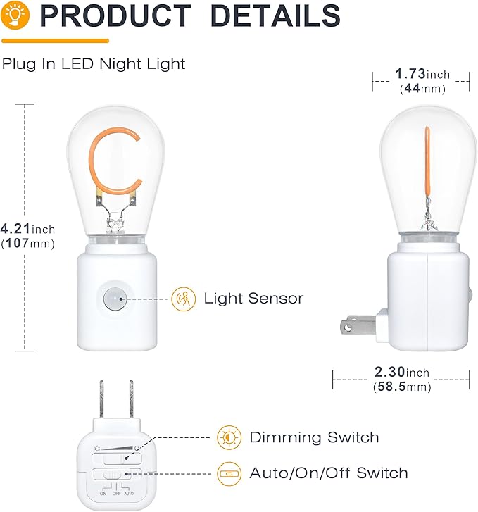 Amber Night Light, Night Lights Plug into Wall, 1W 2200K C-Type LED Night Light - Image 8
