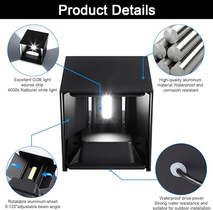 Juyace 20W 6000K LED Sconce Wall Up and Down Exterior Lighting hardwire No - Image 6