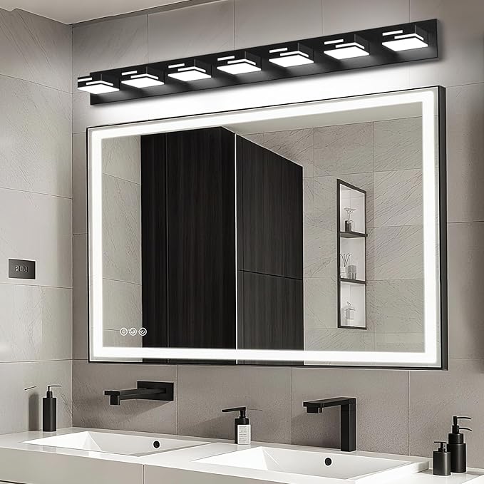 LED Modern Bathroom Vanity Light Fixtures, 7-Light 48-inch Dimmable Matte Black - Image 6
