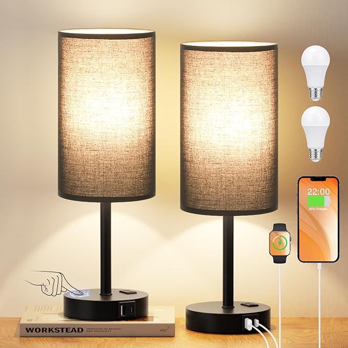 17.4inches Tall Black Touch Table Lamps Set - Image 7