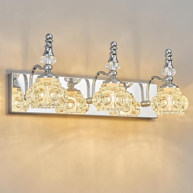 3-Light Vintage Bathroom Vanity Light Fixture Industrial Chrome - Image 2