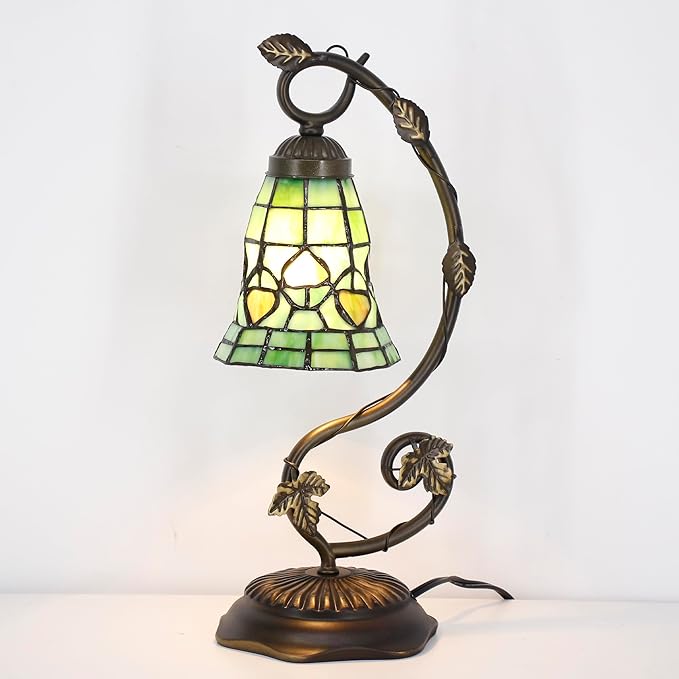 Tiffany Lamp Stained Glass Desk Reading Bedside Light, Metal Leaf Table Lamp by ANYONGLU