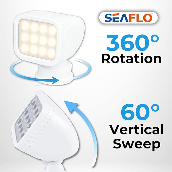 SEAFLO 360° Rotating Remote Control LED Searchlight, Auto-Reset, IP66 Waterproof - Image 3