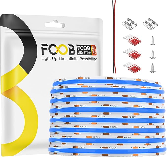 16.4FT COB LED Strip Light Blue, 12V 8MM Width Flexible High Density Uniform by FCOB