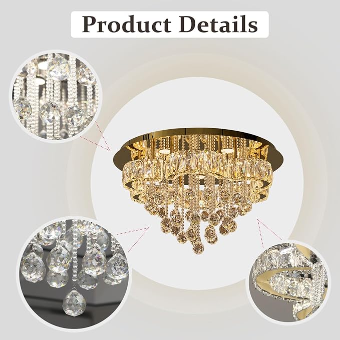 Flashing God W24inches Modern Gold Chandeliers Flush Mount Ceiling Chandeliers - Image 5