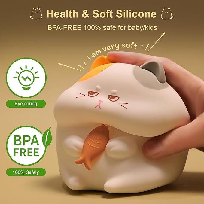 Greedy Cat Night Light for Kids, 3 Levels Dimmable Cute Kitty Nursery Nightlight - Image 3