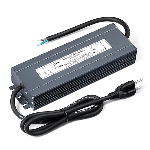 LED Driver 300 Watts Waterproof IP67 Power Supply 90-130V AC to 12V DC 25A Low by LLTOP