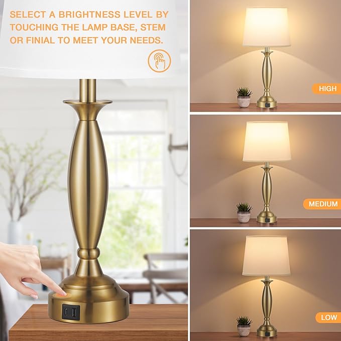White Gold Lamps for Bedrooms Set of 2 - Image 2