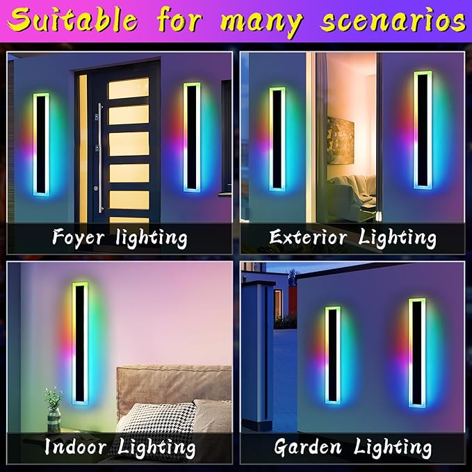 Widened 2 Pack Modern Outdoor Wall Sconces, 31.4inch RGB Dimmable LED Lights - Image 8