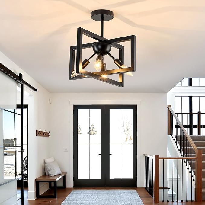 ZGLAOJT 4-Lights Ceiling Light Fixture Modern Black Semi Flush Mount Ceiling - Image 8