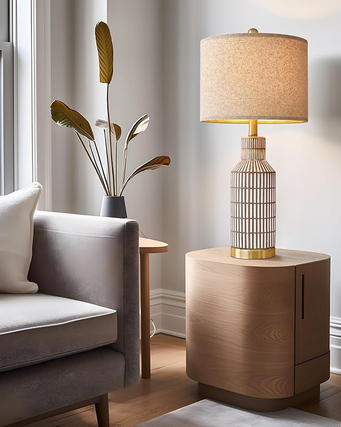 25" Table Lamps Set of 2, Modern Ceramic Bedside Lamps - Image 4