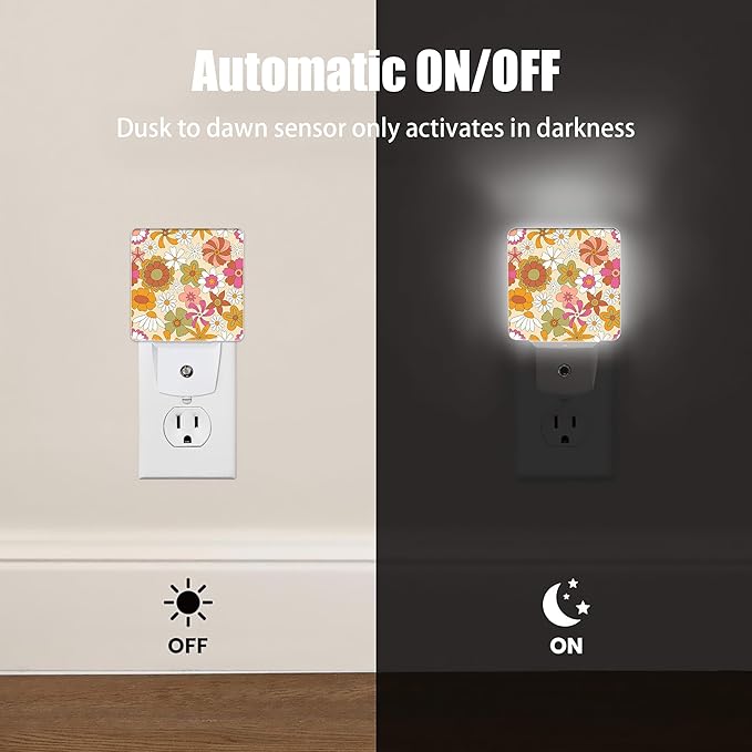 Vintage Boho Floral Night Light Plug in Wall Lamp Smart Dusk to Dawn Sensor - Image 3