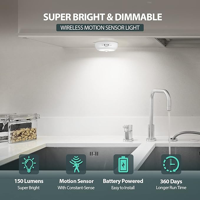BLS Motion Sensor Light Indoor, Wireless LED Night Light, Under Cabinet Lighting - Image 2