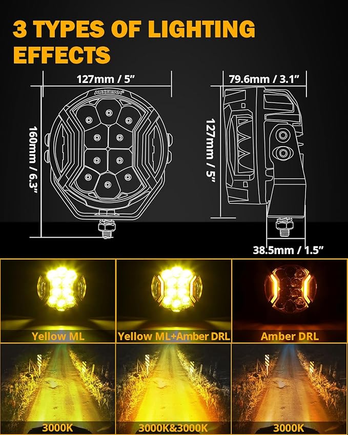 Auxbeam V-Ultra Series LED Round Light Pods, 5 Inch 172W Offroad Driving Side - Image 3