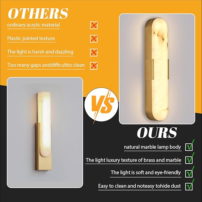20“Natural Marble Wall Sconces Gold Alabaster Wall Sconce Vintage Bathroom - Image 4