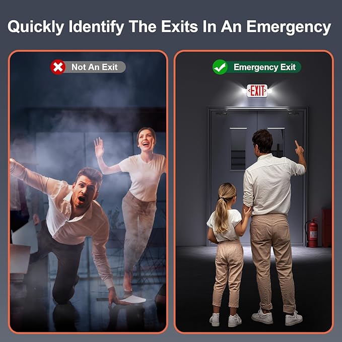 Led Exit Sign Emergency Light Combo Adjustable Two Head, Double Sided and - Image 3