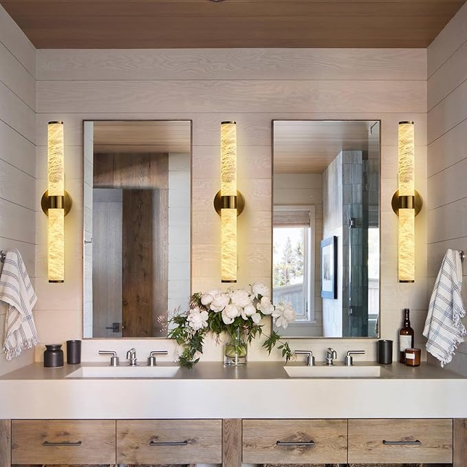 Alabaster Wall Sconce, 20.6" Gold Wall Sconce, Brass Alabaster Single Sconces - Image 2