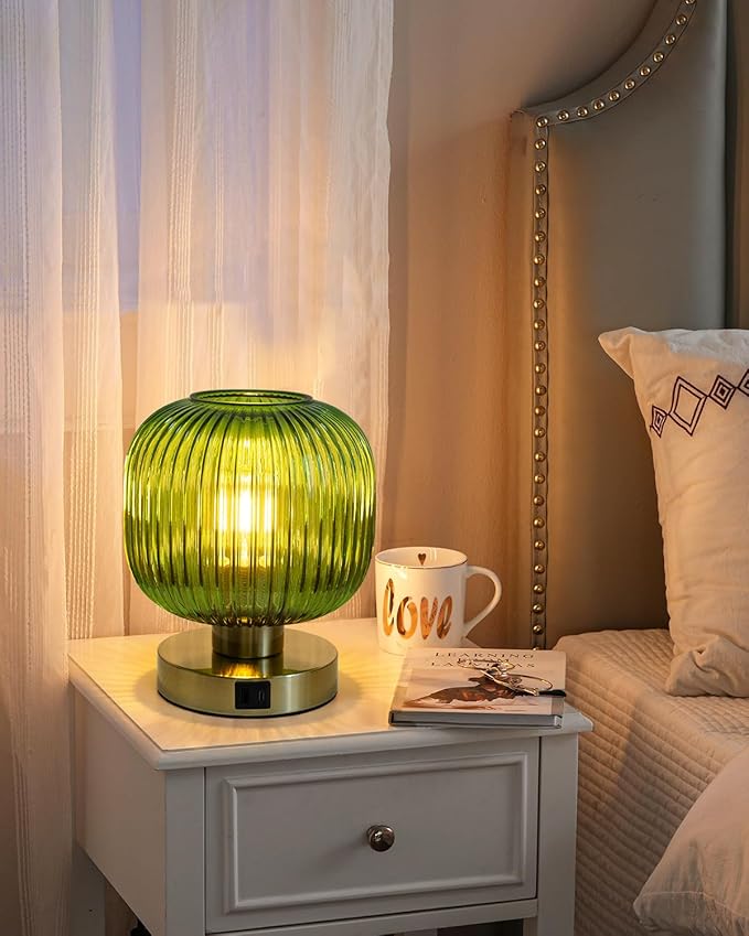 Big Touch Table Lamp, Elegant Green Glass Bedside Lamp 3 Way Dimmable - Image 5