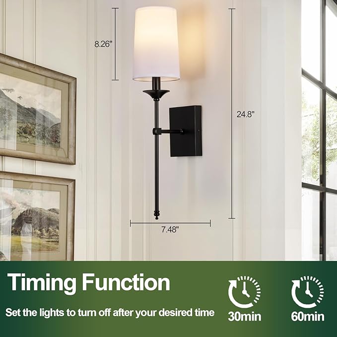 TERLEENART Rechargeable Battery Operated Wall Sconces Set of 2, Dimmable Black - Image 6