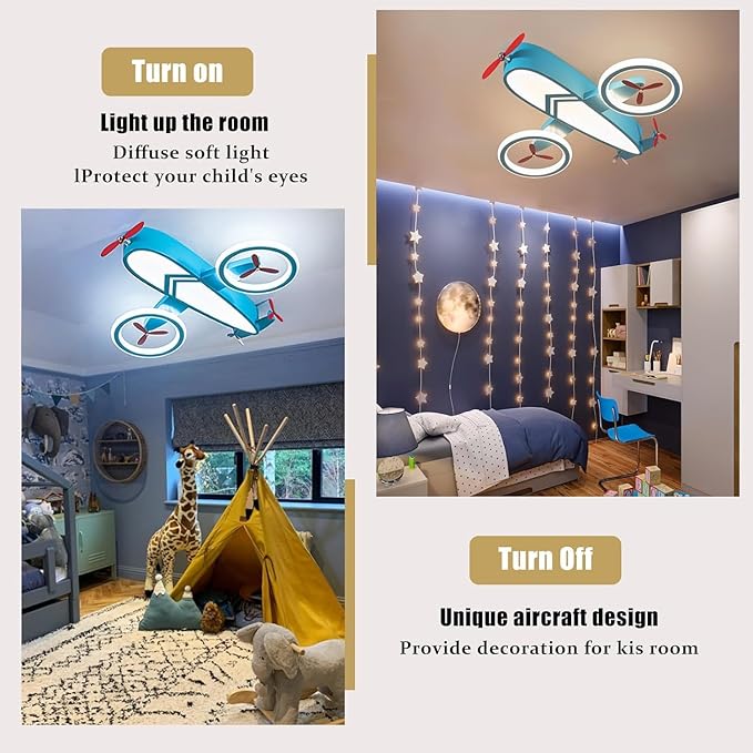 Kids Ceiling Lights for Bedroom Blue Airplane Light Fixture Mount 24.8" Kitchen - Image 7