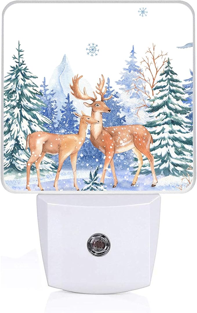 Vintage Deer Forest Night Light, Plug-into Winter Animals Nightlight White LED by Unknown