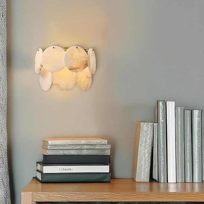Natural Alabaster Disc Wall Sconce, Modern Organic Cascading Multi-Light Fixture - Image 2