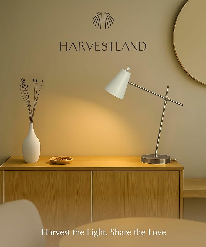 HarvestLand HaloBar Brass Desk Lamp Home Office – White Industrial Table Lamp - Image 6