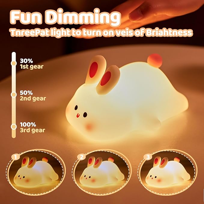Big Face Rabbit Night Light, 3-Level Pat Control & Cute Squishy Lamp - Image 2