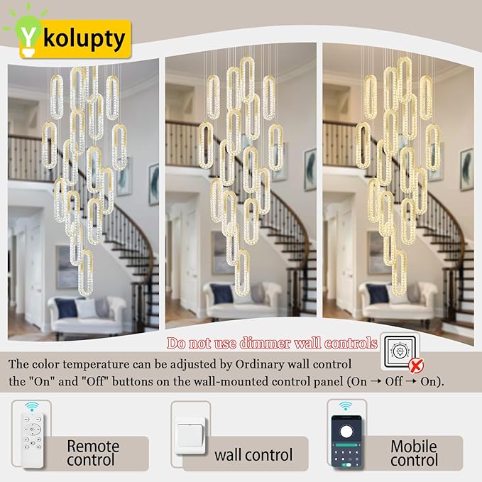 H138 High Ceiling Crystal Chandelier, Modern Oval Ring LED Chandeliers - Image 3