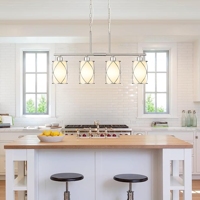 4-Light Kitchen Island Lighting, Linear Brushed Nickel Dining Room Light - Image 4