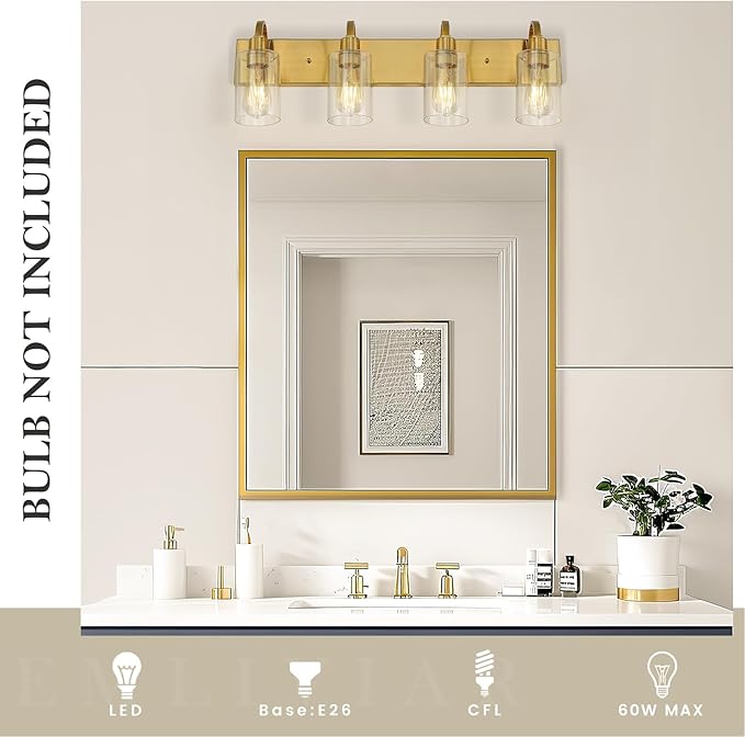 Emliviar 30 Inch Gold Vanity Light, 4-Light Bathroom Light Fixtures - Image 2