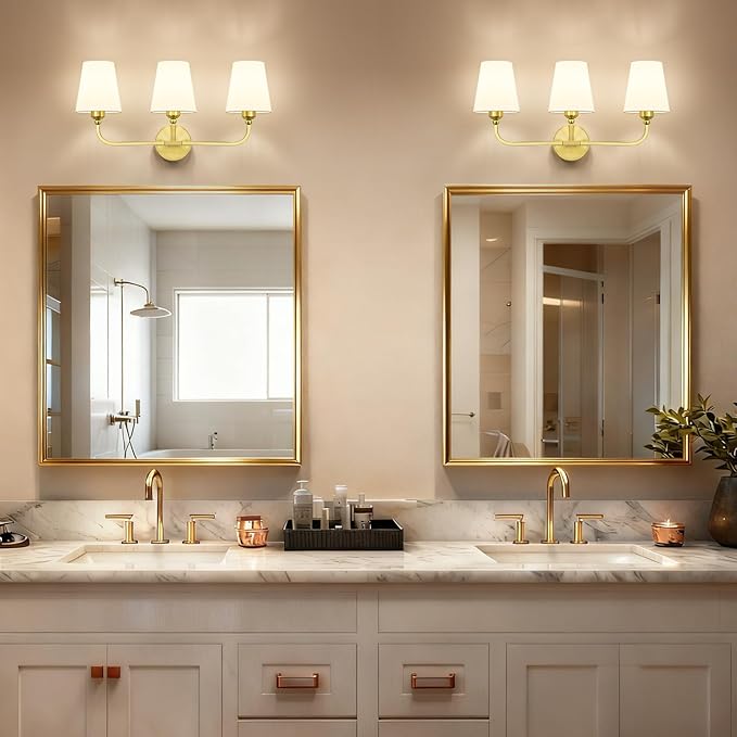 Brushed Gold Bathroom Light Fixtures, 3-Light Vanity Lights, Bathroom Lighting - Image 2