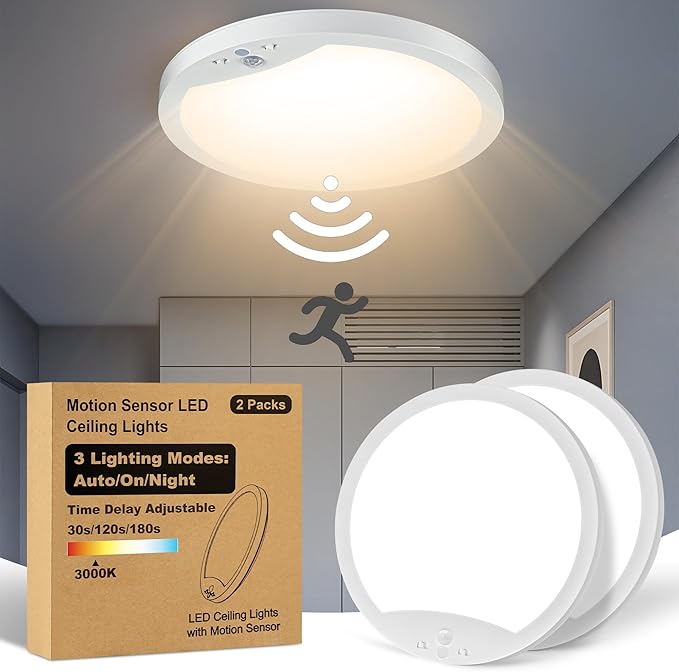 2-Pack Motion Sensor Ceiling Lights Hard-Wired, 9Inch Indoor Motion Activated by GOZIG