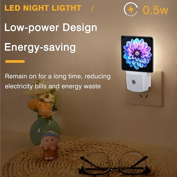 Night Light Purple and Blue Dahlia Flower Night Lights Plug into Wall Smart - Image 5