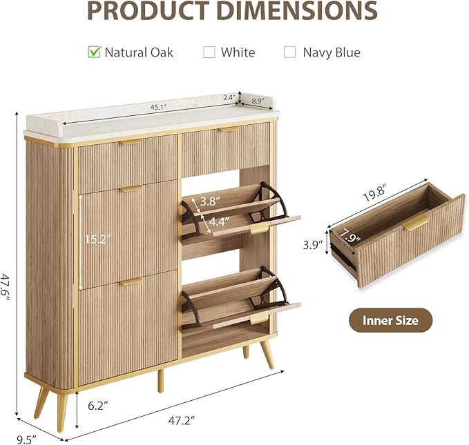 Fluted Shoe Cabinet Storage, Modern Slim Shoe Organizer Cabinet - Image 2