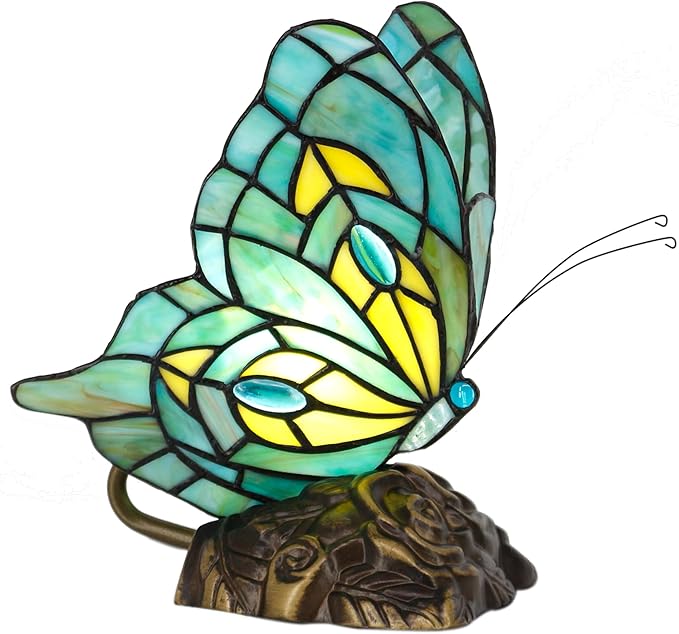 Small Tiffany Table lamp Stained Glass Butterfly Desk Lamp 7X5X9.8 Inch Accent by ZJART