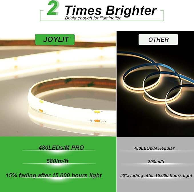 JOYLIT 24V COB LED Strip Lights 16.4ft 4000K Natural White 550LM/FT Super - Image 3