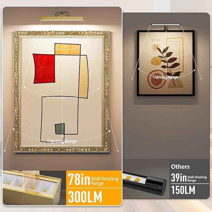 Picture Lights for Wall, Brushed Gold Battery Operated Picture Light 16in Art - Image 2