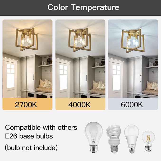 ZGLAOJT 3-Lights Ceiling Light Fixture, Modern Gold Semi Flush Mount Chandelier - Image 4