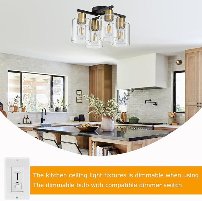 4-Light Semi Flush Mount Ceiling Light, Farmhouse Ceiling Light - Image 6