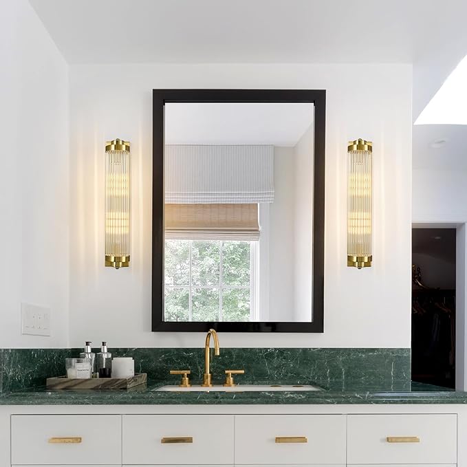 Gold Wall Sconces with Crystal Glass Strip Bathroom Sconces 2 Light E12 Base - Image 4
