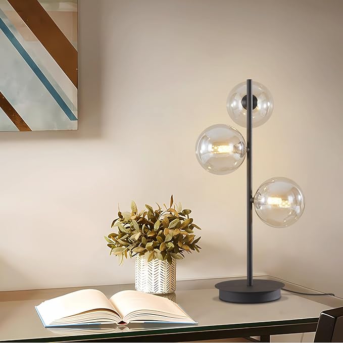 Modern Globe Table Lamp, Mid Century 3 Lights Black Bedside Lamp - Image 4