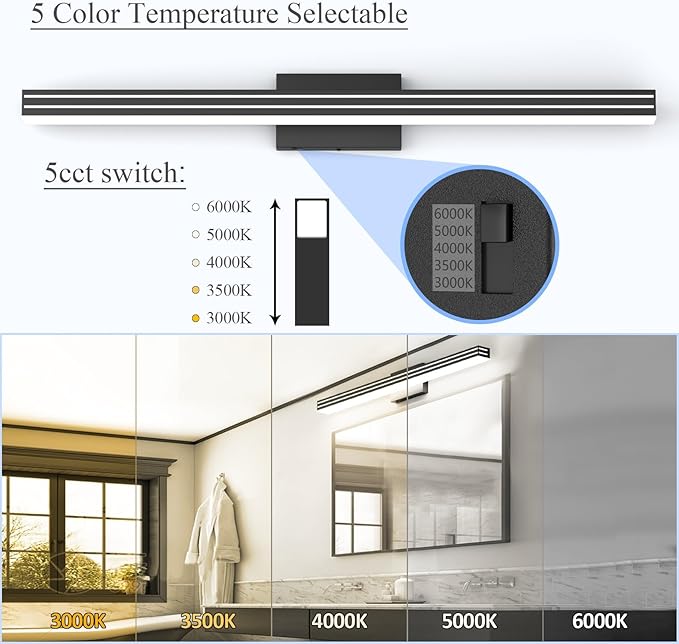 Ralbay 5 Color Temperature Dimmable LED Modern Black Vanity Light - Image 2