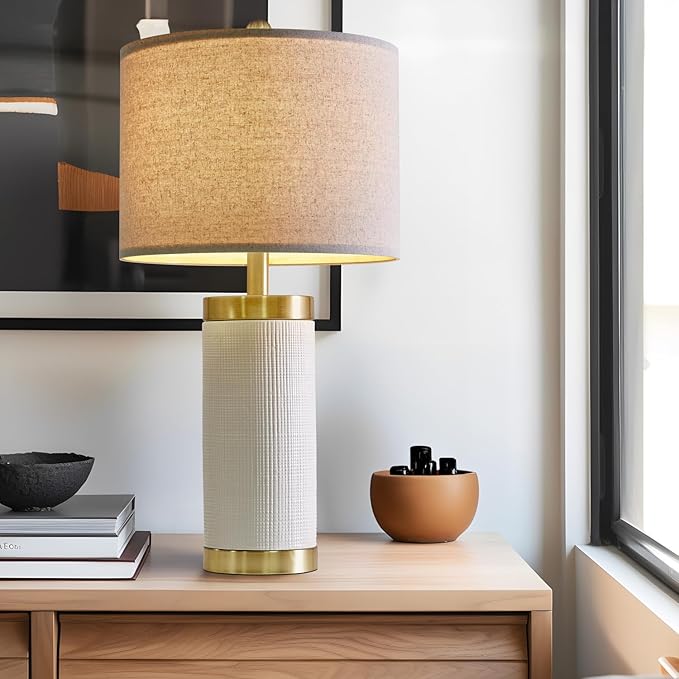 24.5" Modern Ceramic White Bedside Lamp - Image 3