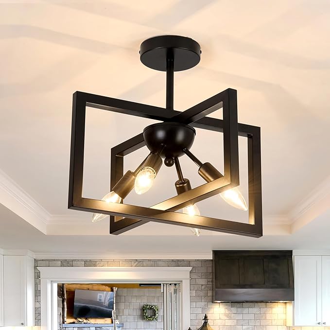 ZGLAOJT 4-Lights Ceiling Light Fixture Modern Black Semi Flush Mount Ceiling by ZGLAOJT