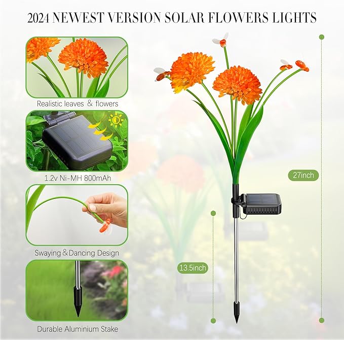 Solar Garden Lights, 6 Pack Swaying Bee Lights - Image 2