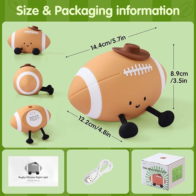 YISUN Football Night Light, Soft Silicone Nursery Night Lamp, Rechargeable - Image 7