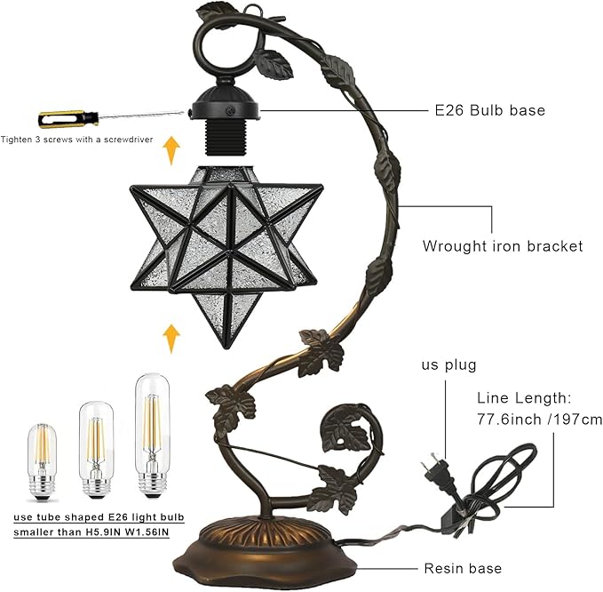 Star Glass Table Lamp, Vintage Style Table Lamp, Living Room - Image 9